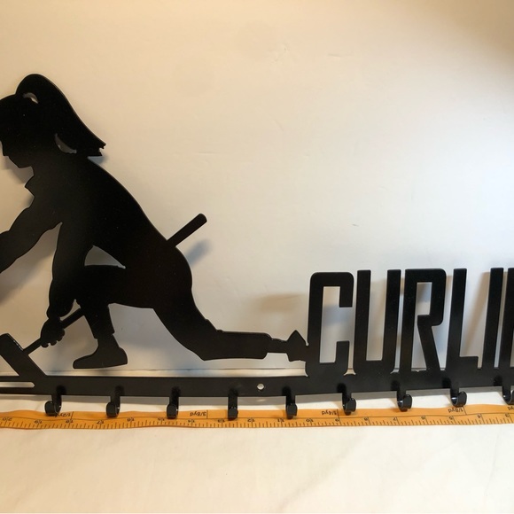 Metal Girls Curling Medal Holder 24” long, 10 hooks to hang medals - Picture 6 of 9